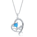 CLASSIC IMPORTS INC Sterling Silver "I Love You Mom" Angel Wing CZ Heart/Created Opal Pendant