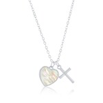 CLASSIC IMPORTS INC Sterling Silver 14+3" Mother of Pearl Heart & CZ Cross pendant