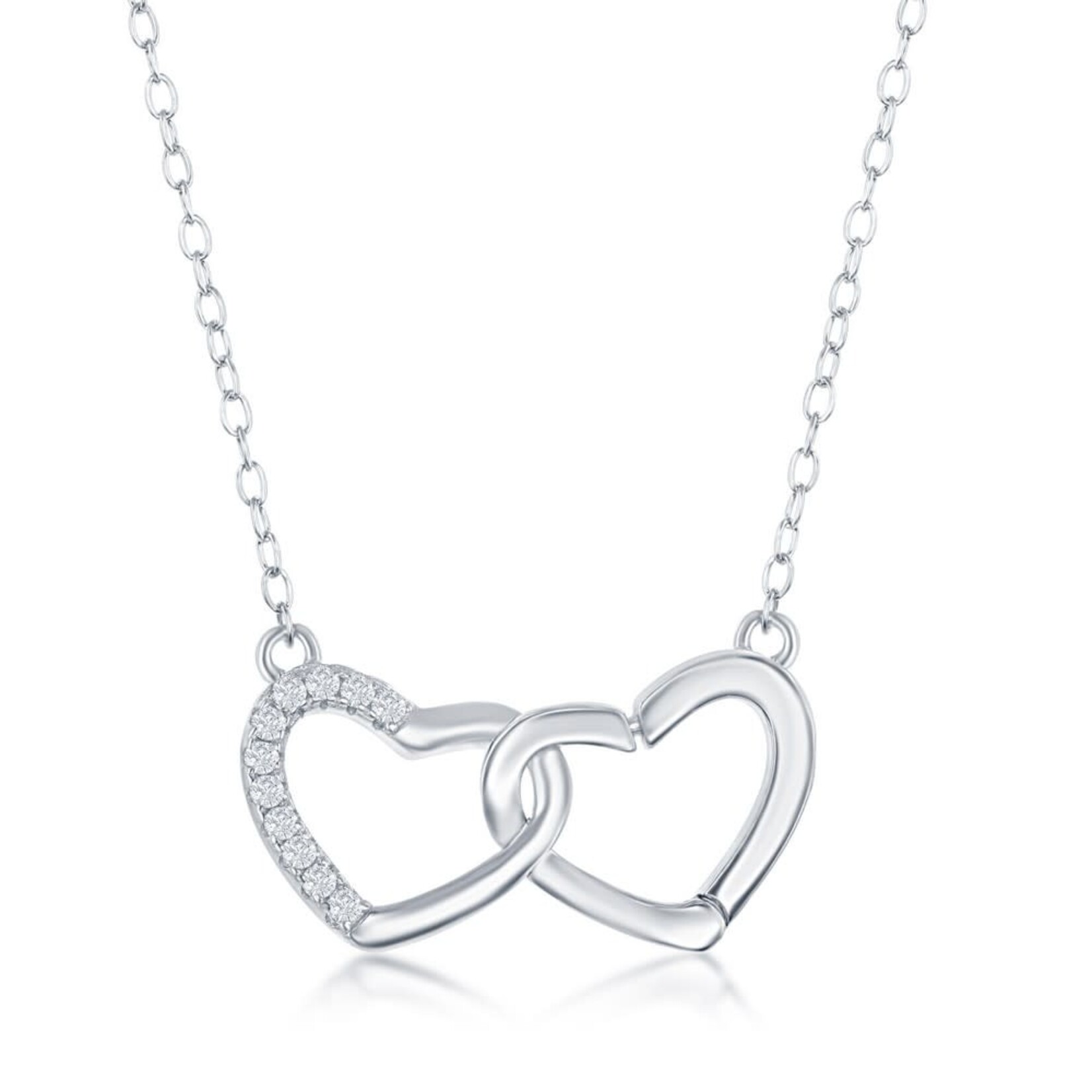 CLASSIC IMPORTS INC Sterling Silver 16+2" CZ  Double Heart Necklace