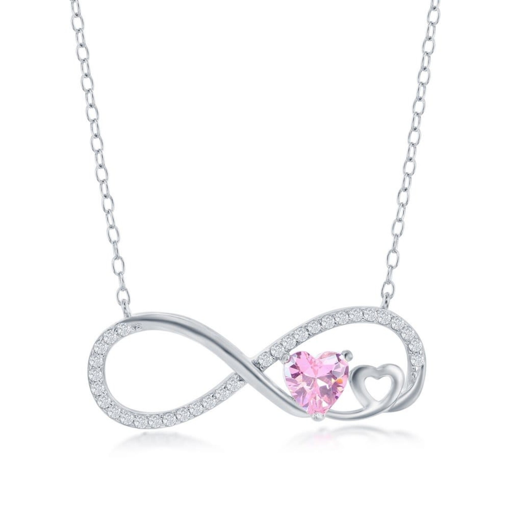 CLASSIC IMPORTS INC Sterling Silver Pink CZ Heart Infinity Necklace