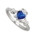 SOLVAR LIMITED Sterling Silver September Birthstone Claddagh Ring Sz7