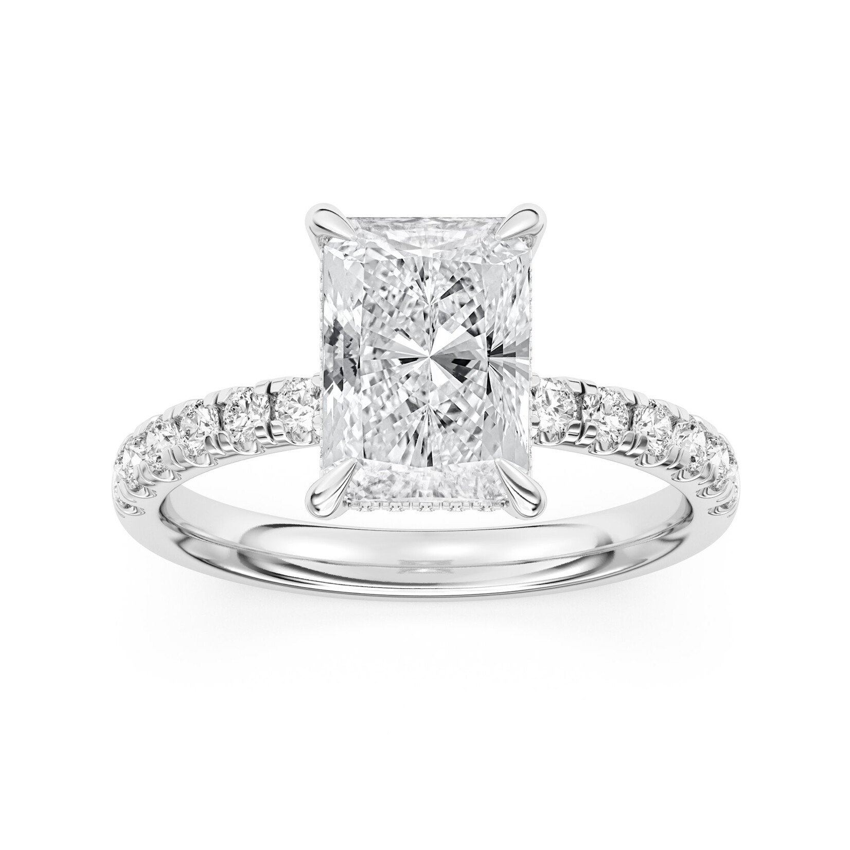 AMERICAN RING SOURCE 14KW Ring w/100-facet 3.09ct Radiant Lab Diamond & Accents