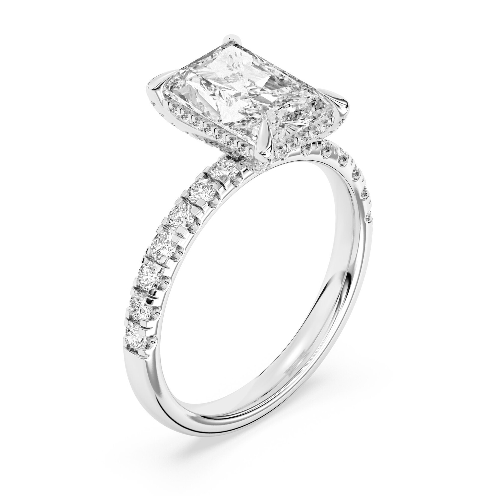 AMERICAN RING SOURCE 14KW Ring w/100-facet 3.09ct Radiant Lab Diamond & Accents