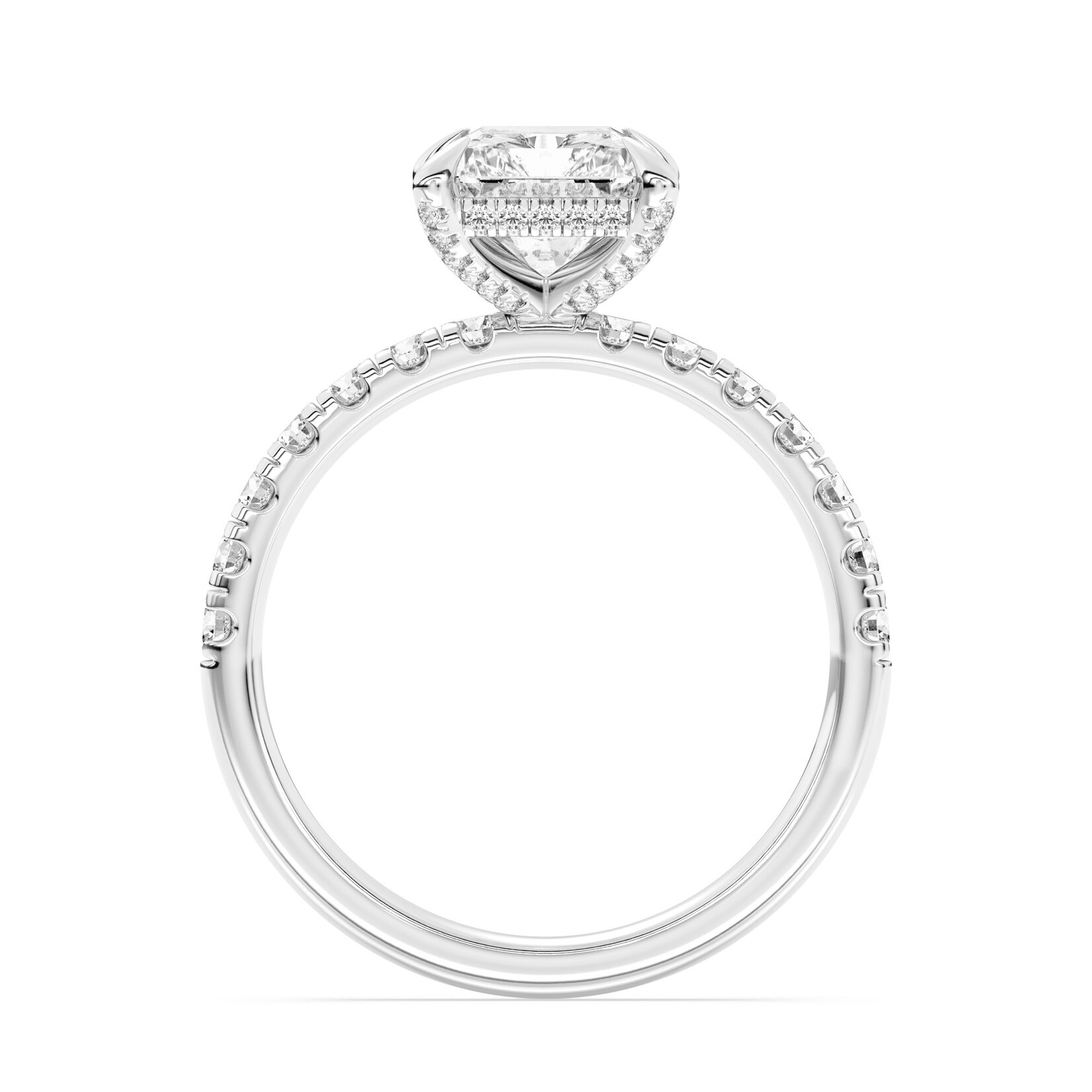 AMERICAN RING SOURCE 14KW Ring w/100-facet 3.09ct Radiant Lab Diamond & Accents