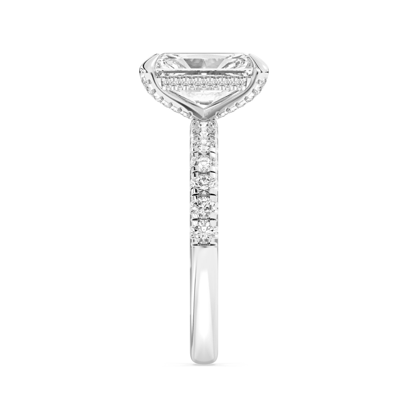 AMERICAN RING SOURCE 14KW Ring w/100-facet 3.09ct Radiant Lab Diamond & Accents