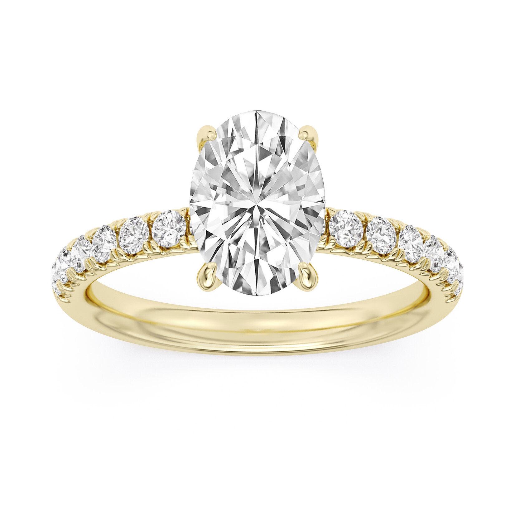 AMERICAN RING SOURCE 2.01Ct 100-Facet Oval Lab Diamond Ring In 14K Yellow Gold with Accents
