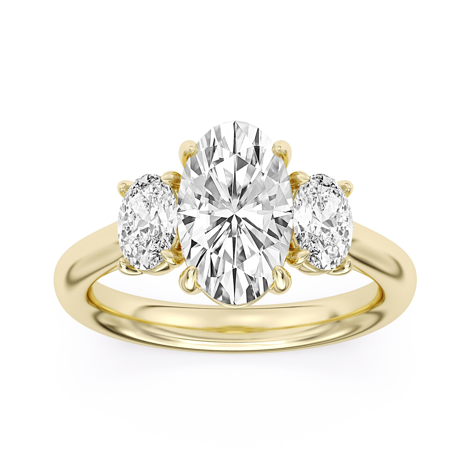 AMERICAN RING SOURCE 14K 3 Stone Oval Lab Grown Diamond Ring w/100 Facet Center Stone