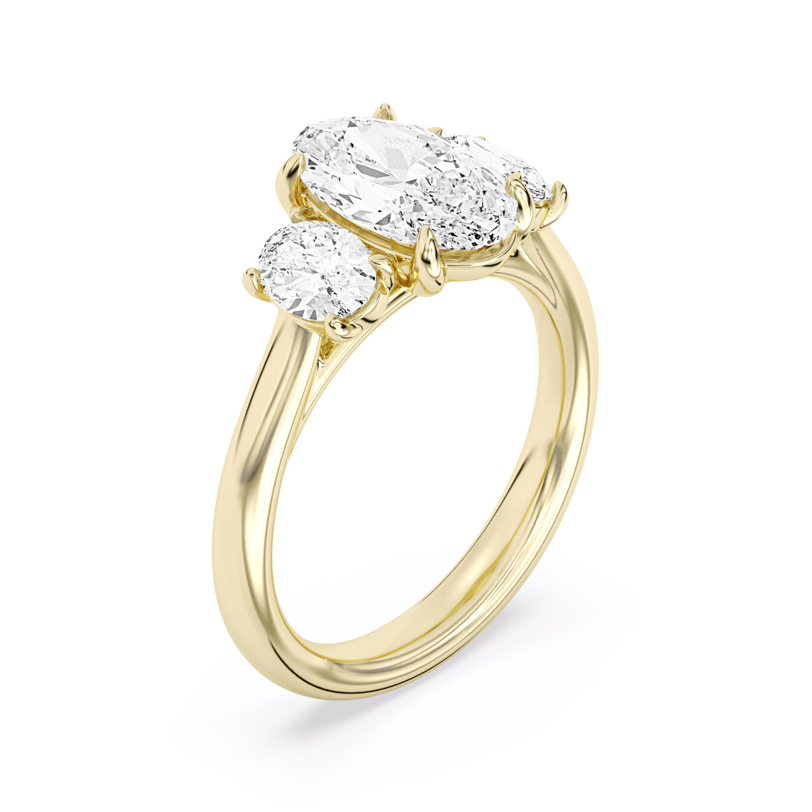 AMERICAN RING SOURCE 14K 3 Stone Oval Lab Grown Diamond Ring w/100 Facet Center Stone