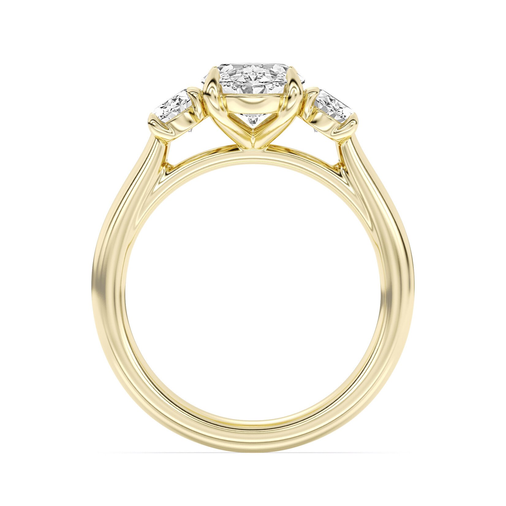 AMERICAN RING SOURCE 14K 3 Stone Oval Lab Grown Diamond Ring w/100 Facet Center Stone