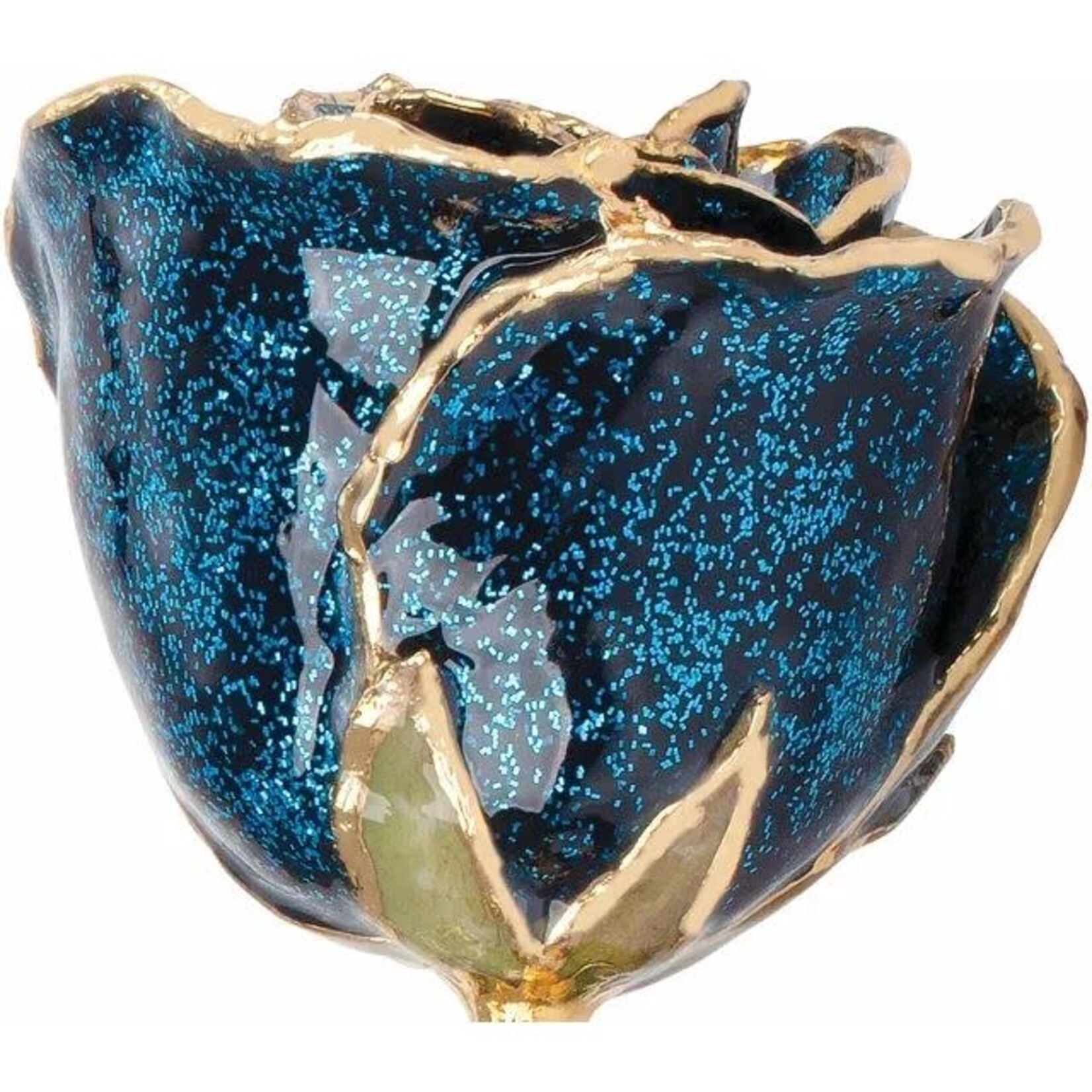 STULLER INC. 24K Gold Plated Blue Sparkle Lacquered Rose