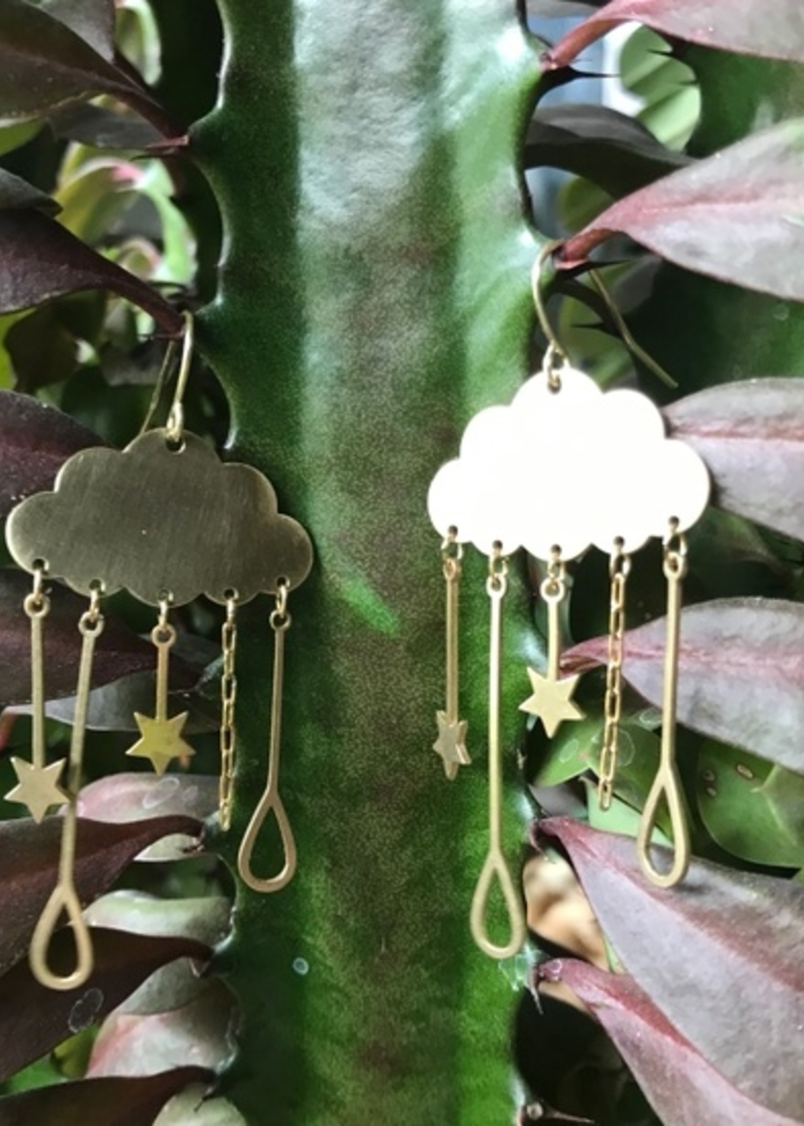 Brass Raincloud Statement Earrings