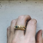 New Moon Ring - Moon Phase Band with Black Opal  Gold