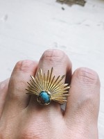 *Sun Goddess Ring - Gold Tone Sunburst Ring with Turquoise