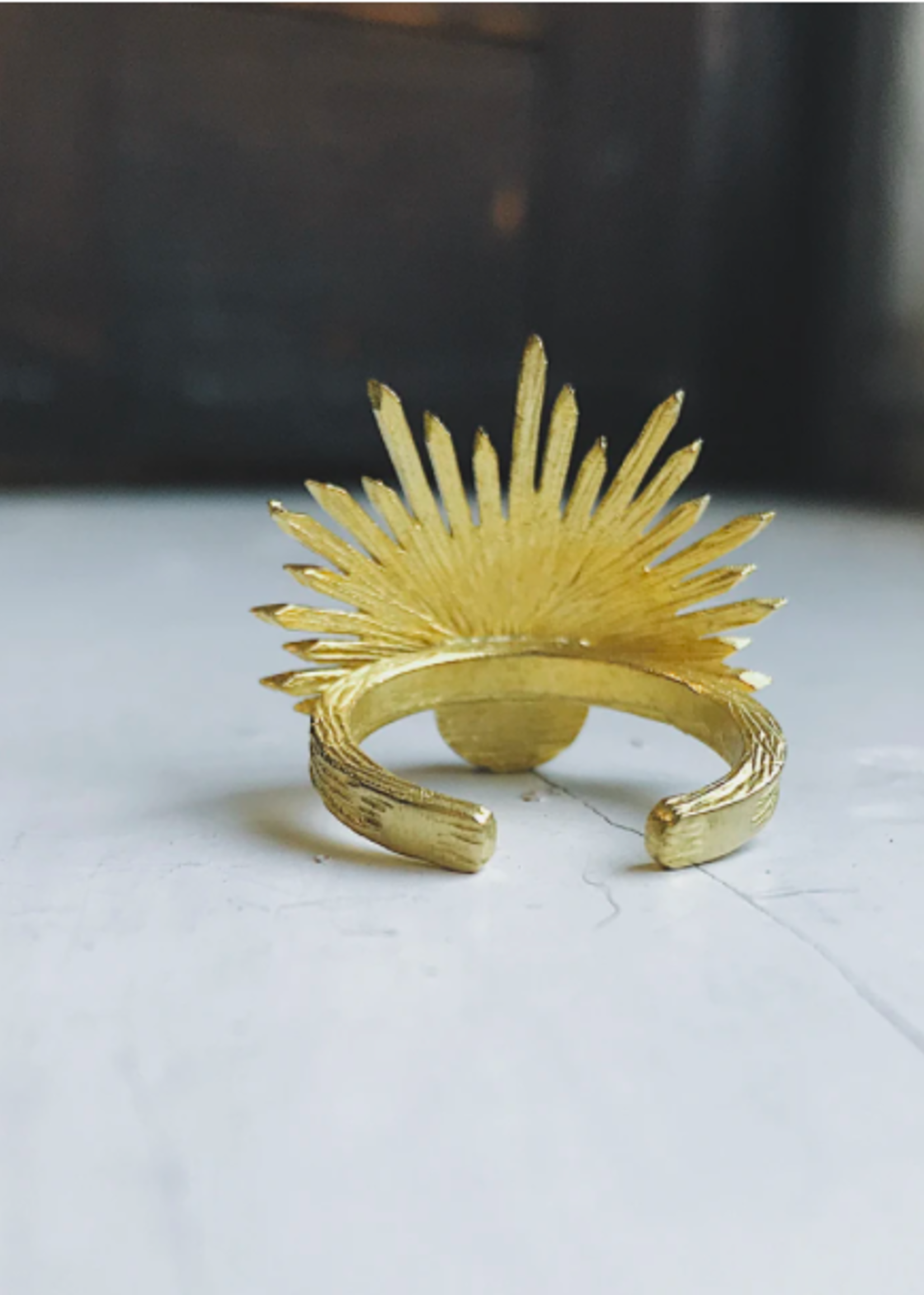 *Sun Goddess Ring - Gold Tone Sunburst Ring with Turquoise