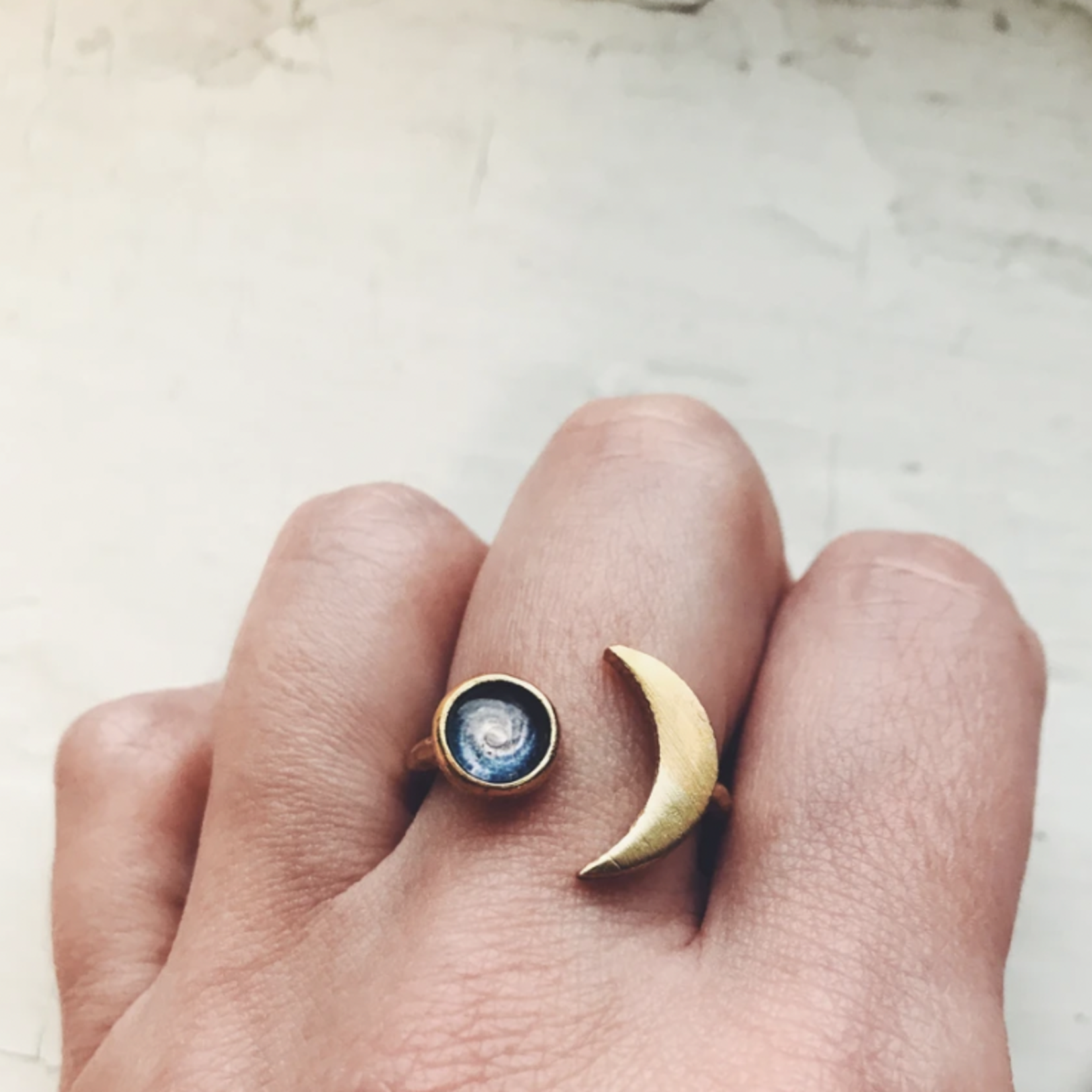 Crescent Moon Ring with Milkyway - Gold