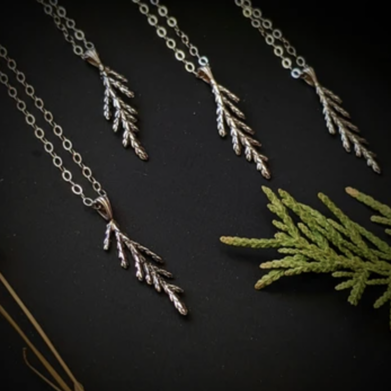 Cedar Branch Necklace · Silver