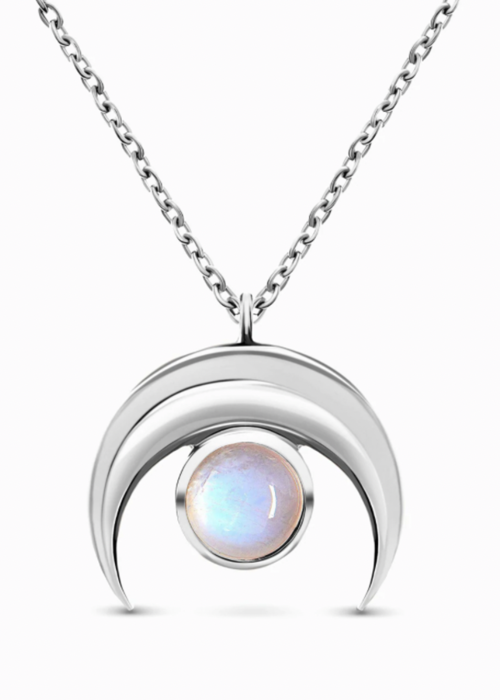 Crescent Moon Moonstone Necklace  Silver