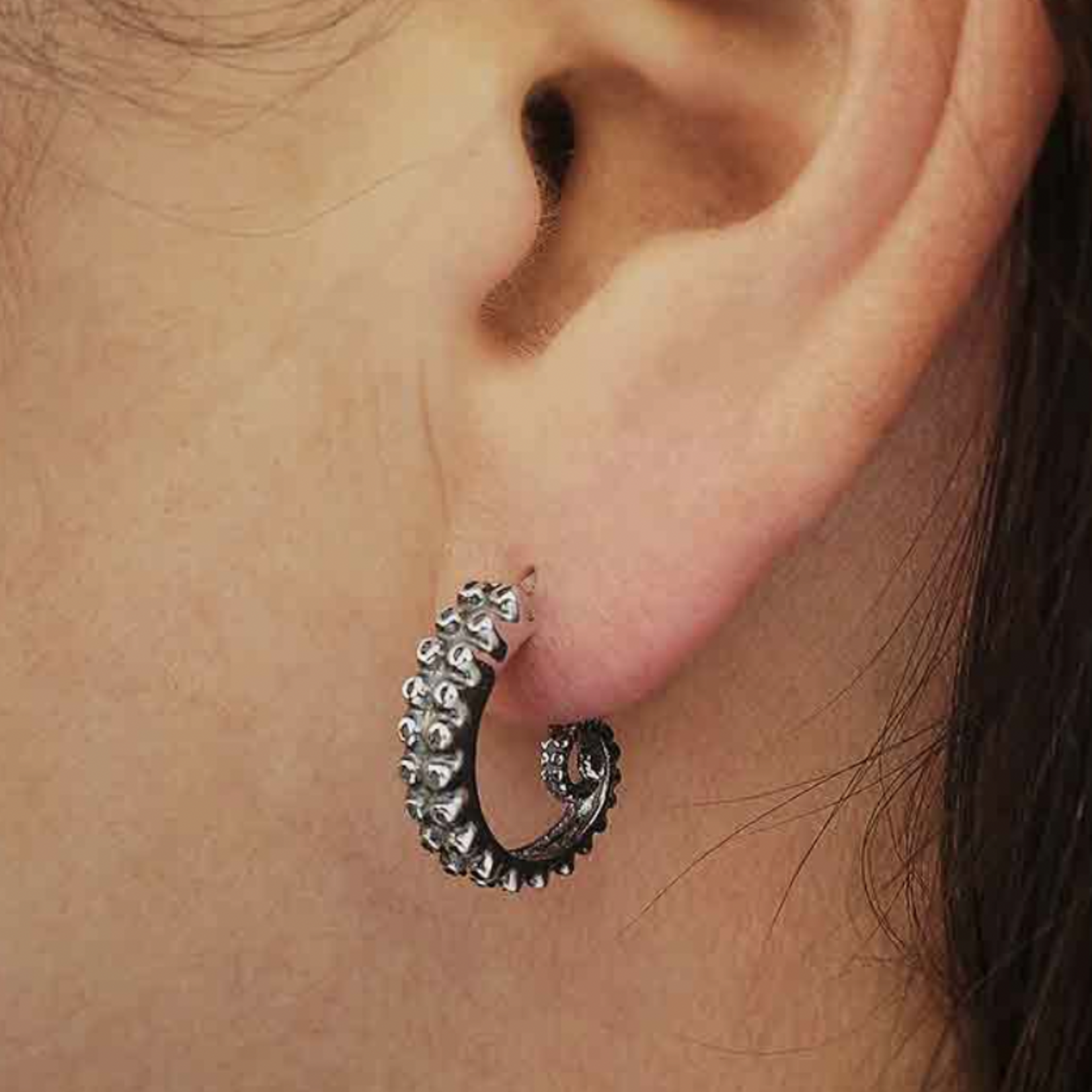 *Octopus Tentacle Post Hoop Earrings · Silver