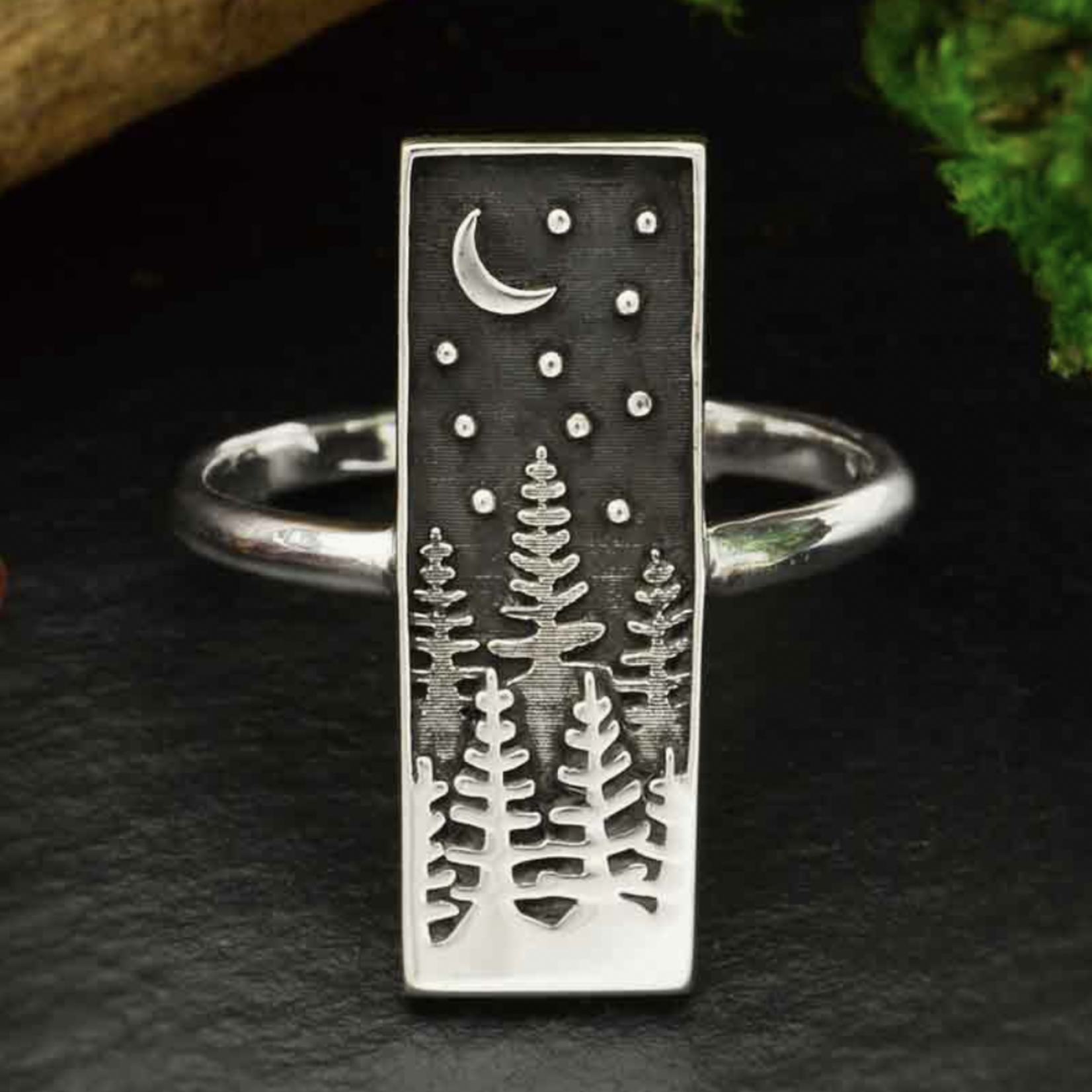 Layered Trees Rectangle Ring · Silver ·7