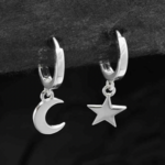 Star and Moon Huggie Hoop Earrings · Silver