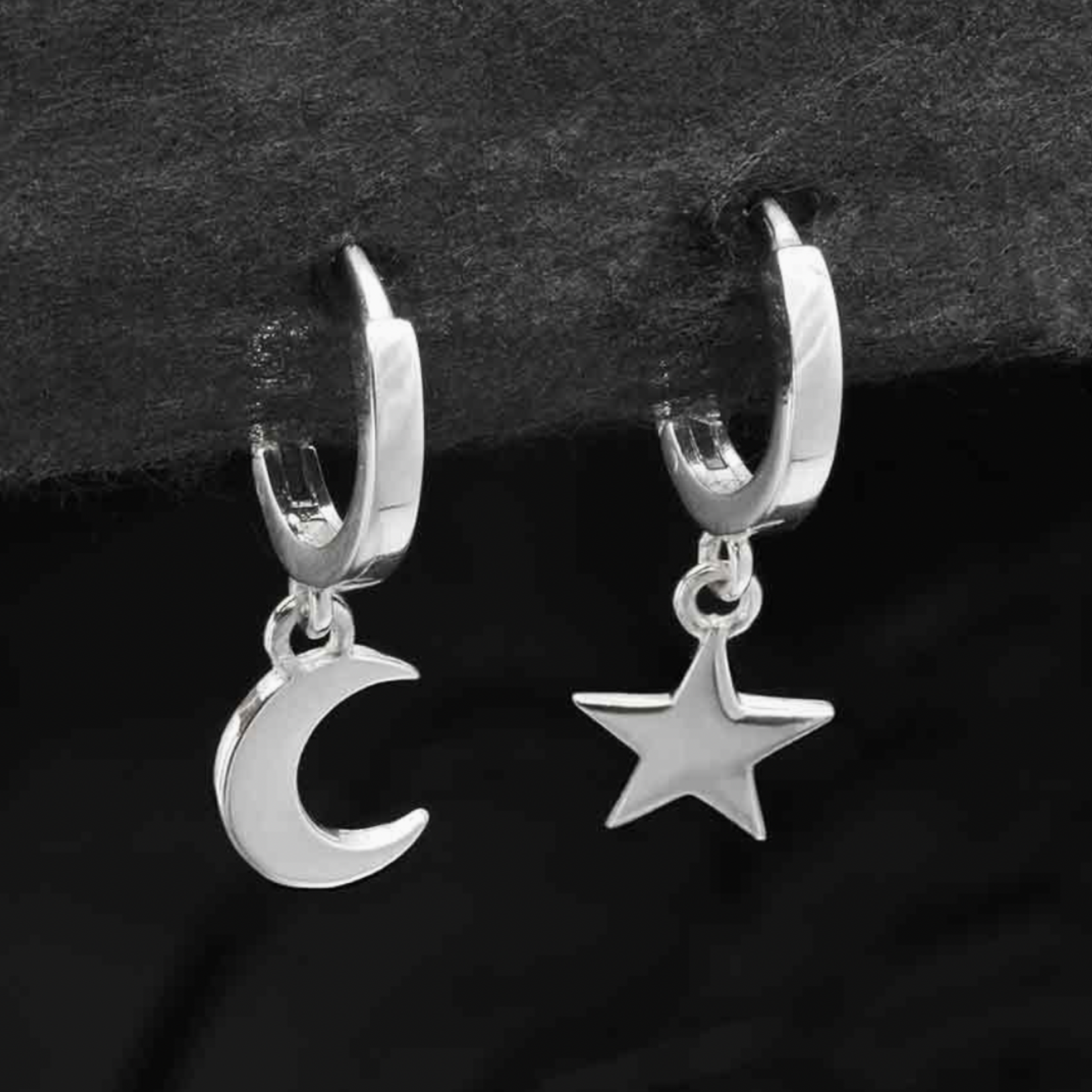 Star & Moon Huggie Hoop Earrings · Silver