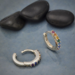 *Rainbow Nano Gems Huggie Hoop Earrings · Silver