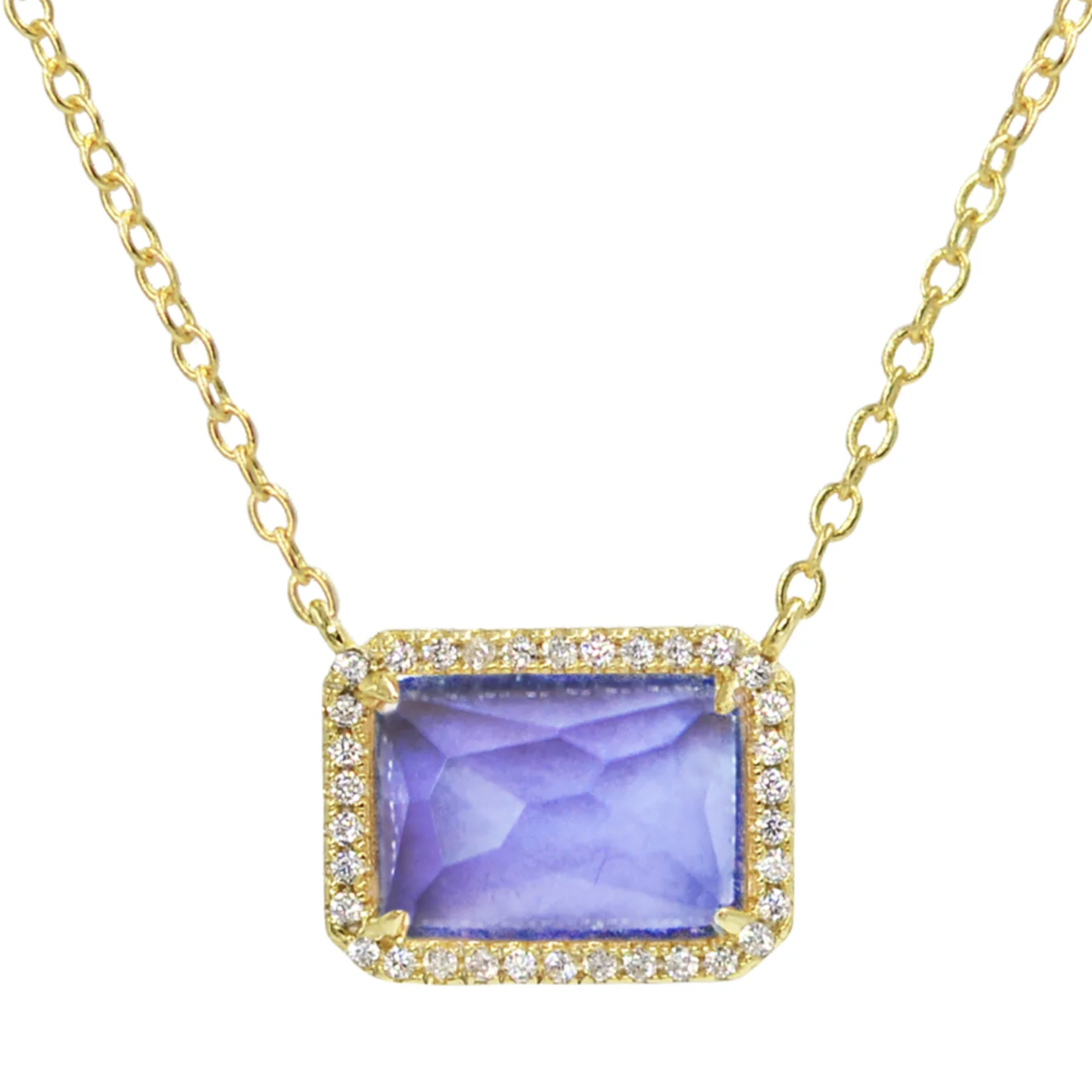 Atiena - Lab Created Rectangle Gemstone Necklace - Tanzanite / Gold