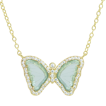 Mini Butterfly Necklace in Aqua Green - Gold / Clear