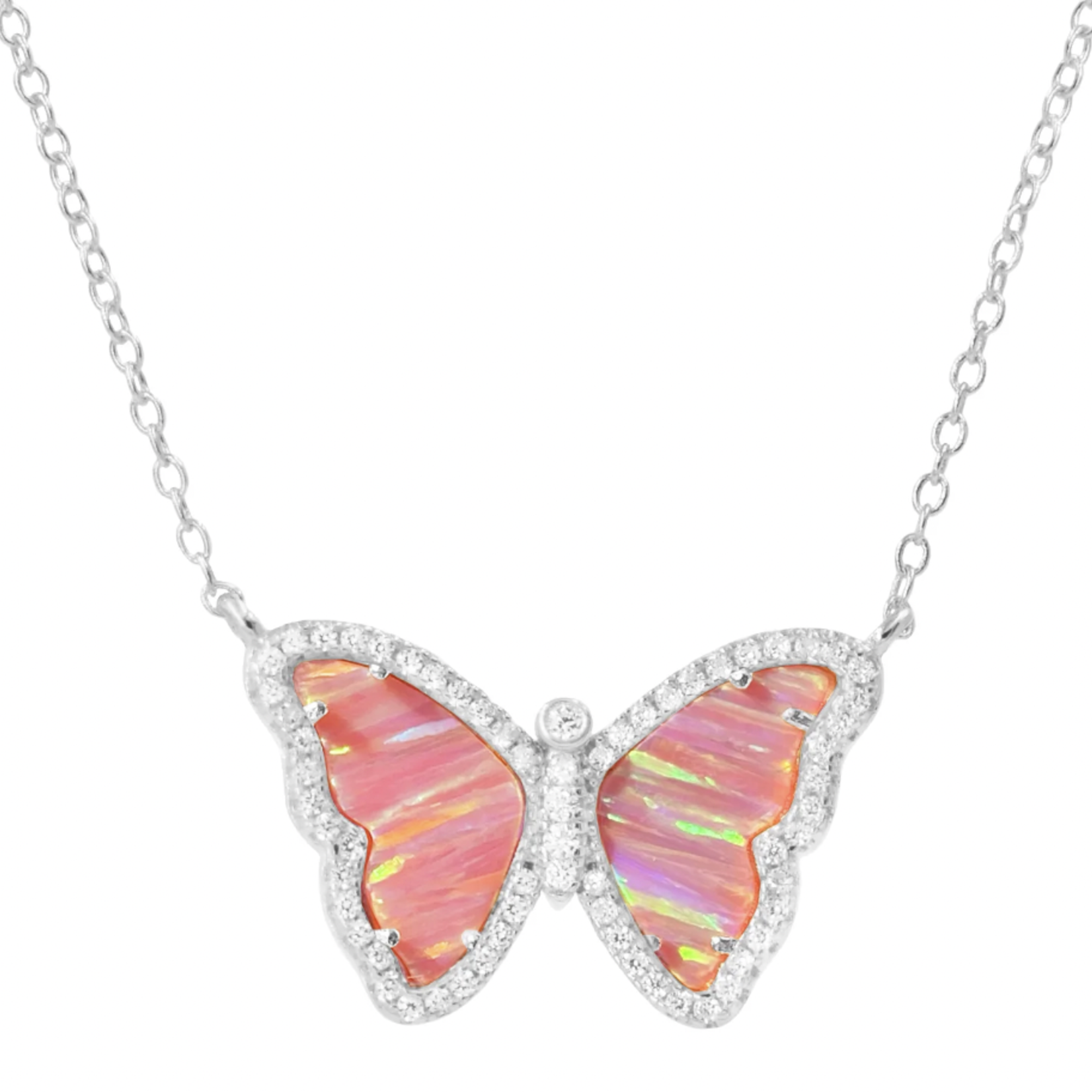 Opal Butterfly Necklace with Stripes - Coral Opal / Silver