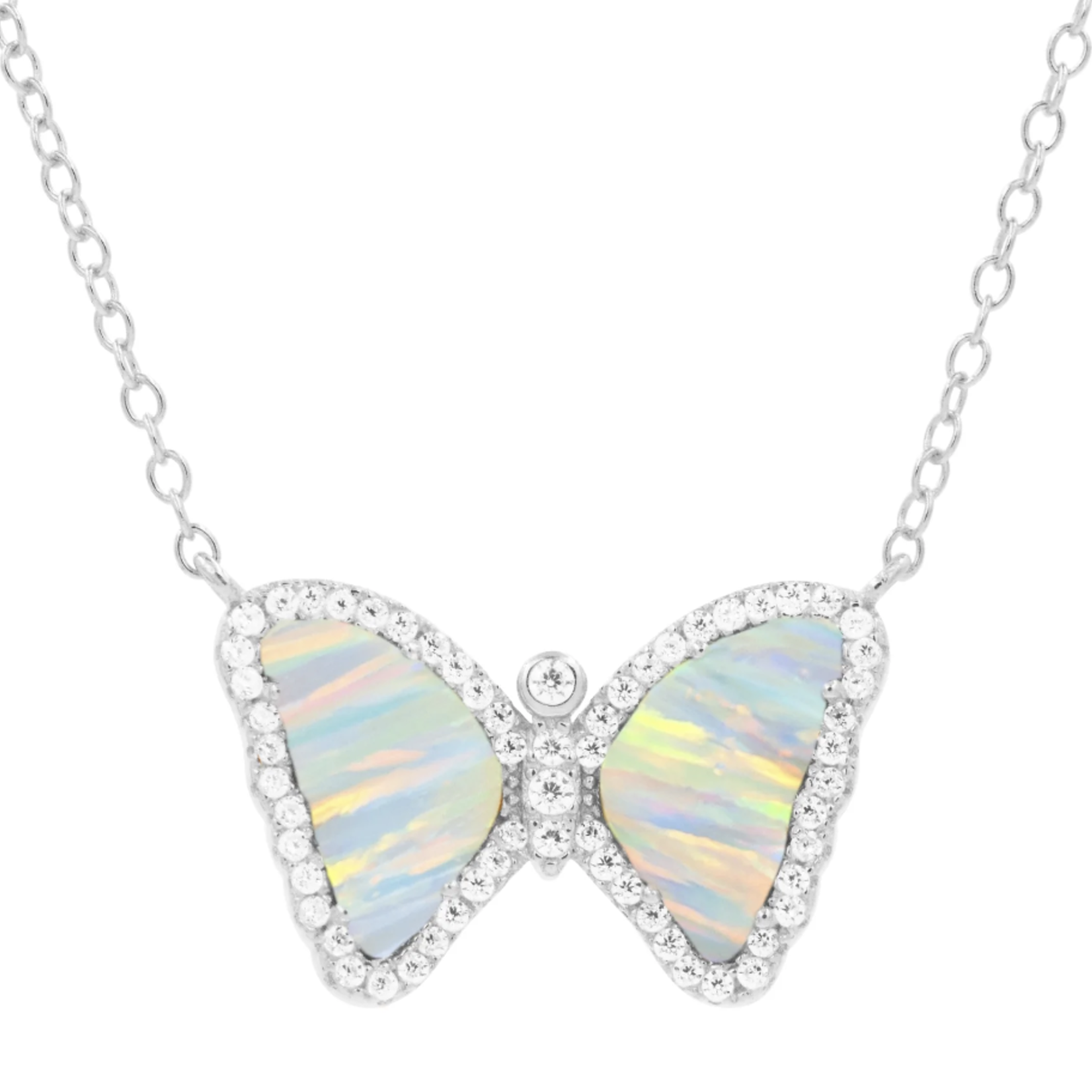 Mini Opal Butterfly Necklace - White Opal/ Silver
