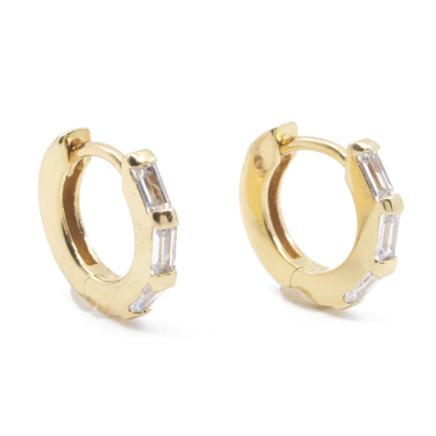 Clear CZ Baguette Huggie Hoop Earrings · Gold