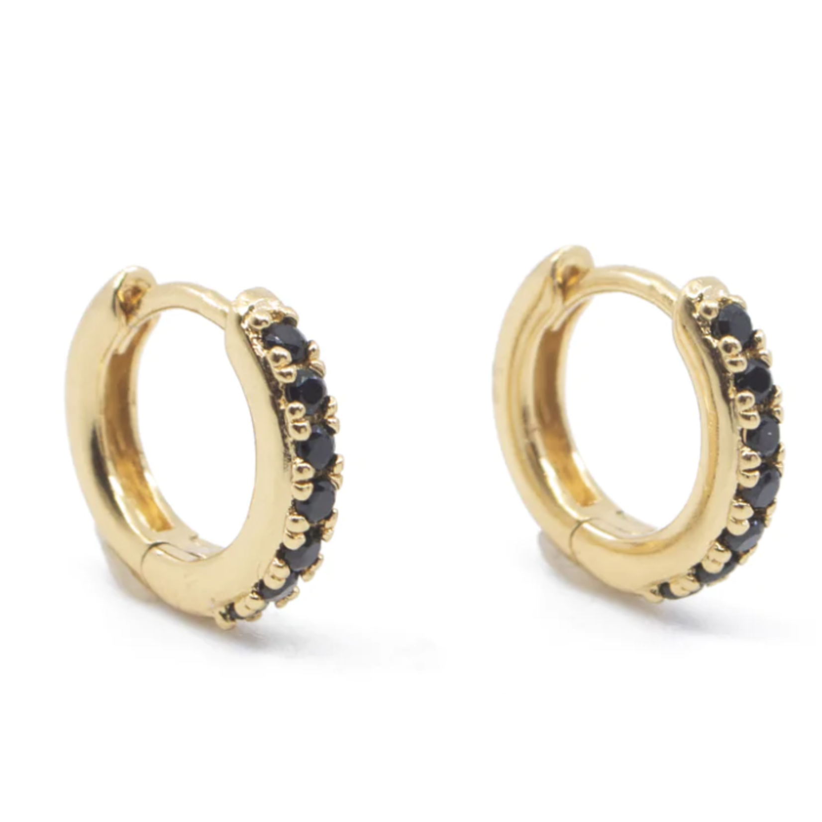 CZ Black Diamond Huggie Hoop Earrings · Gold