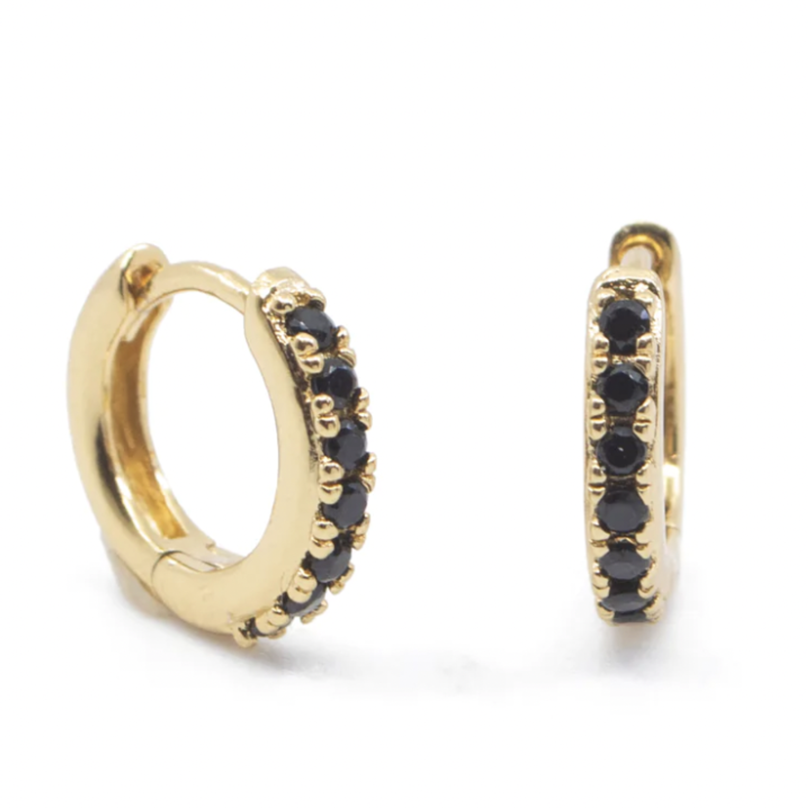 CZ Black Diamond Huggie Hoop Earrings · Gold