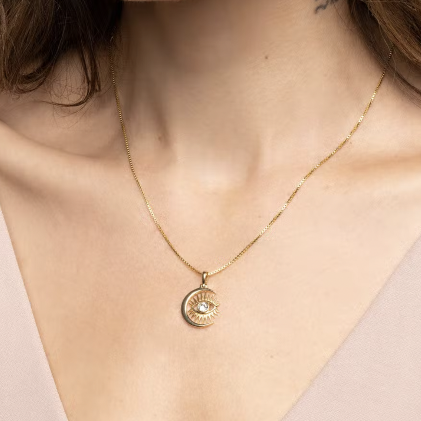 Watchful Moon Eye 16-18" Cable Chain Necklace · 14K Gold Vermeil