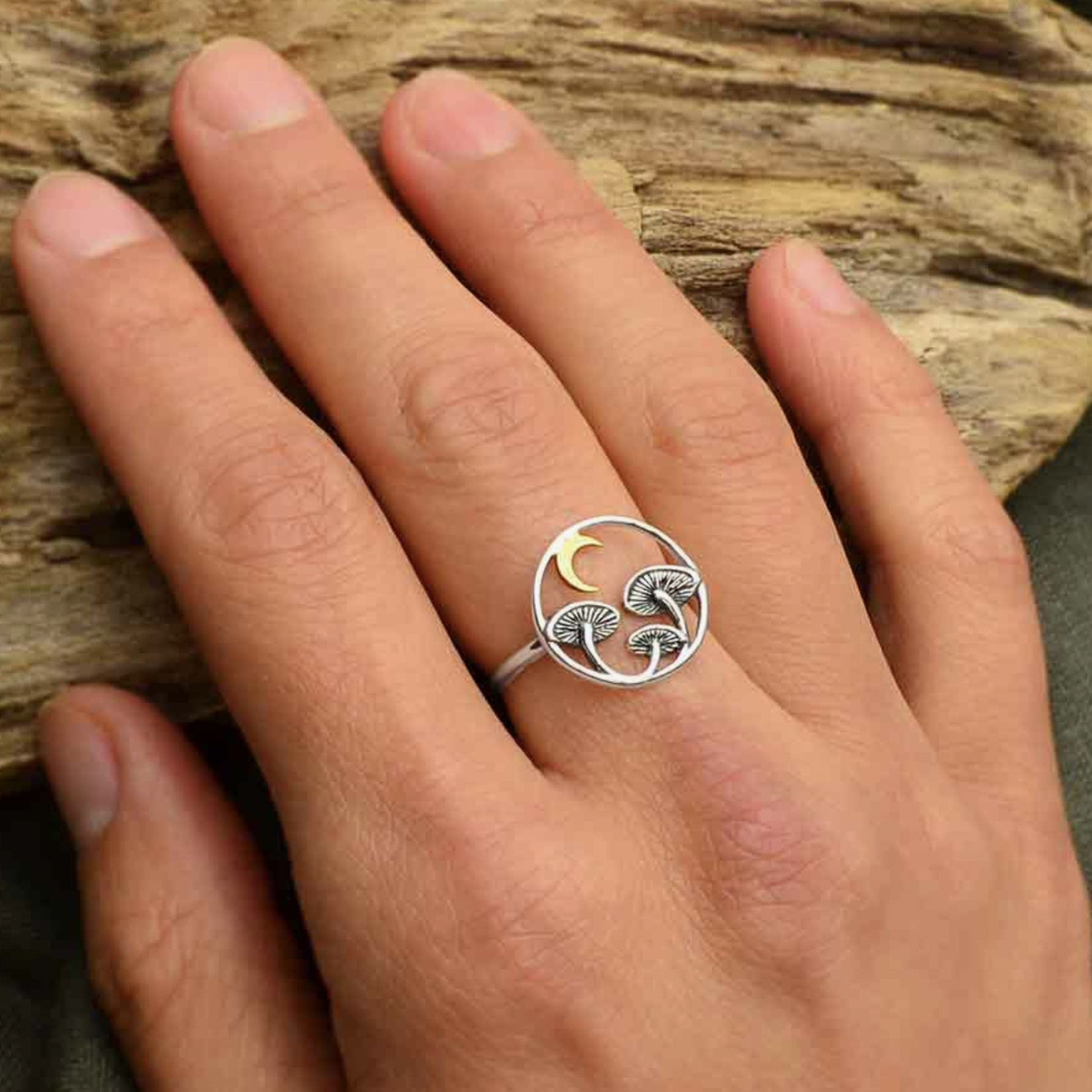 Mushroom with Moon Ring · Bronze and Sterling Silver