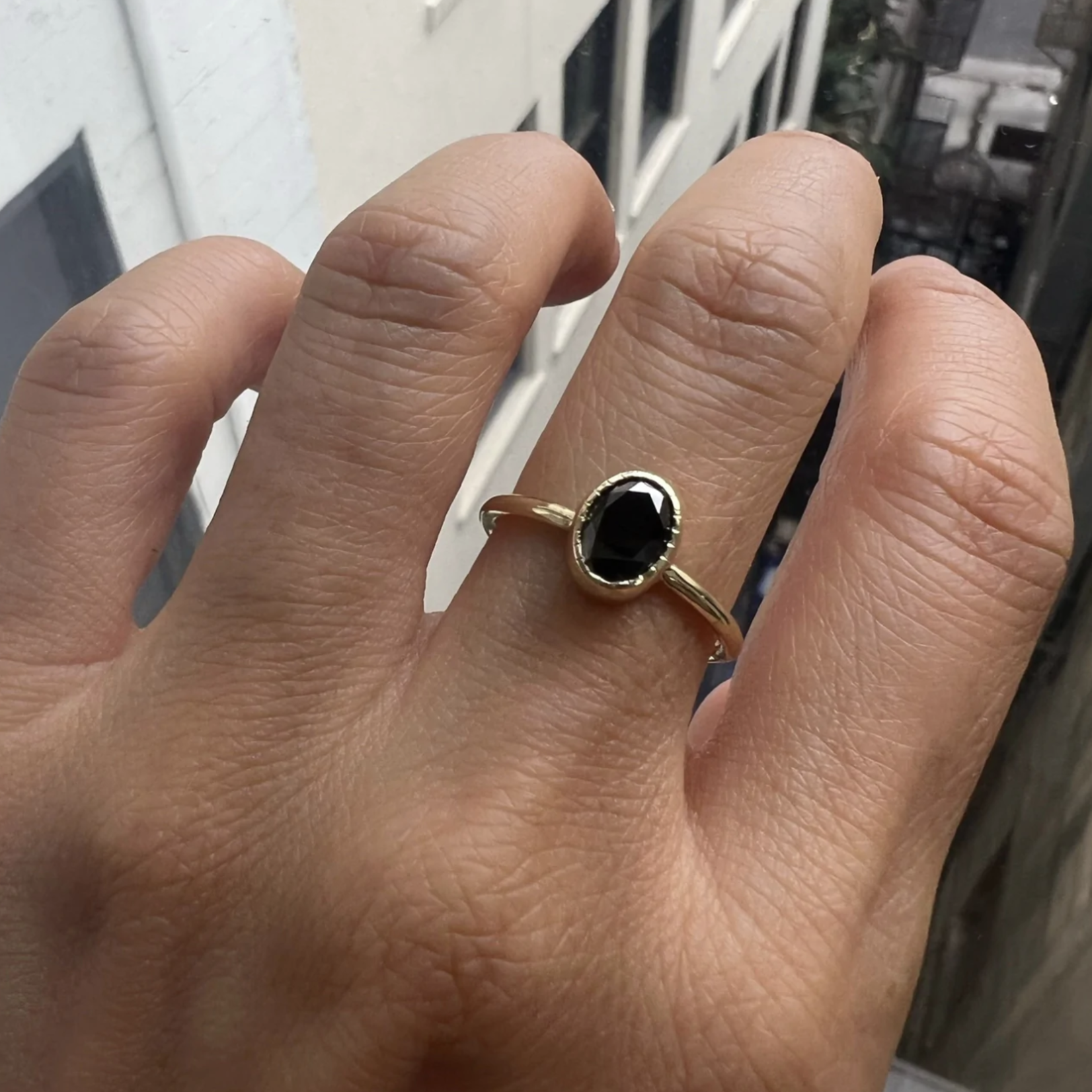 *Large Oval Black Diamond Wisp Ring · 14K · 7