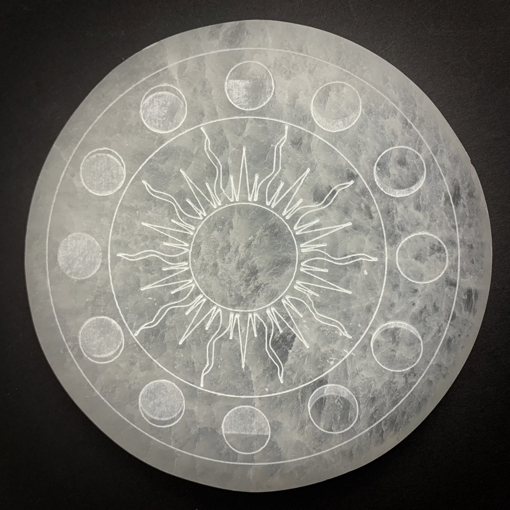 Moon Phase Selenite Round Plate | 150mm | Morocco