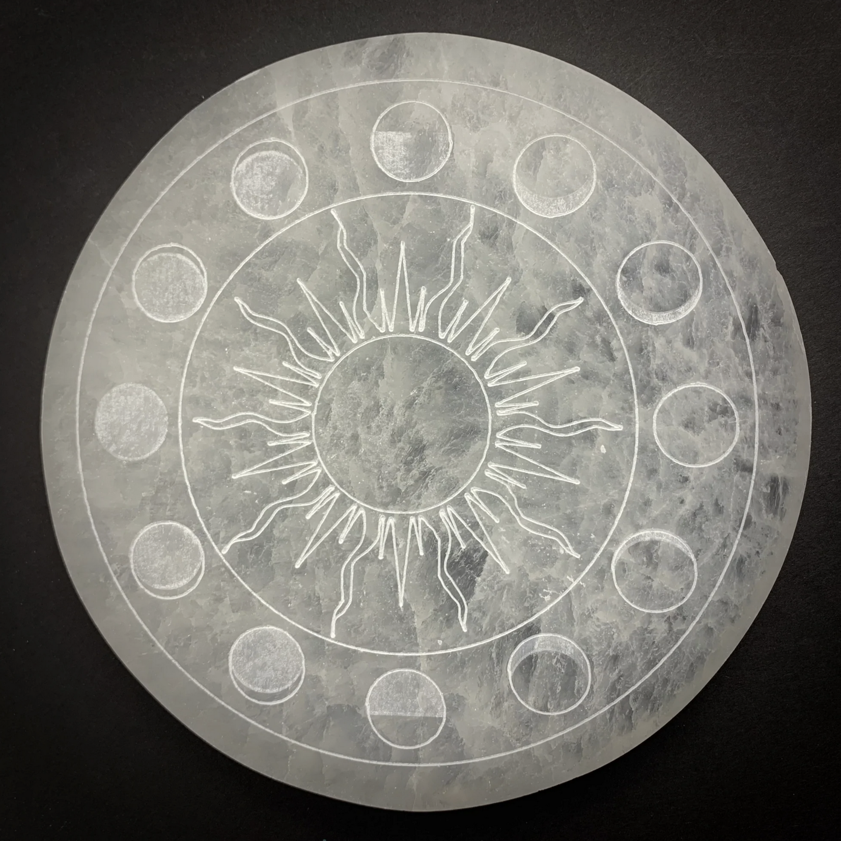 Village - Charleston Moon Phase Selenite Round Plate | 150mm | Morocco