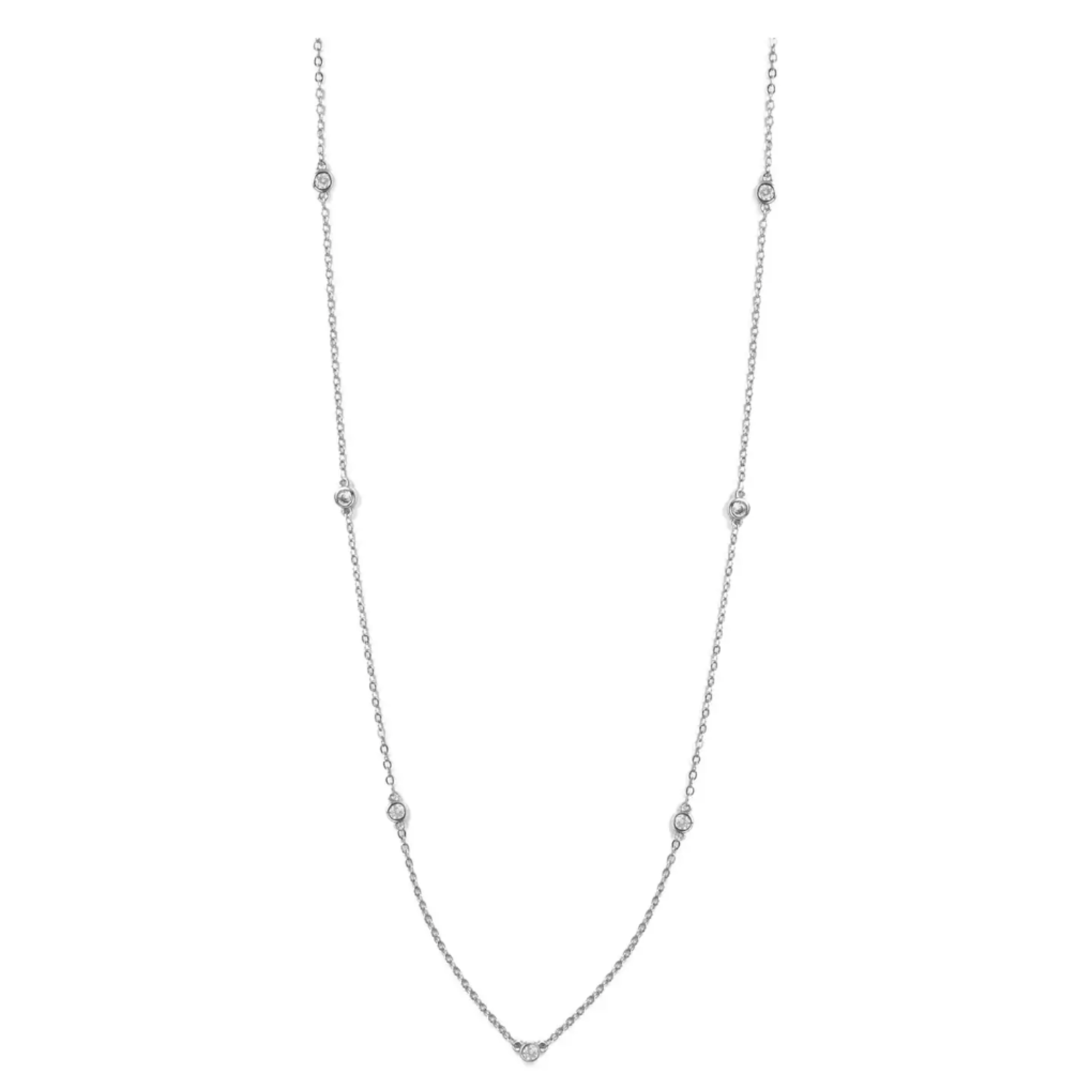 Clear CZ Accented Long Necklace · Silver