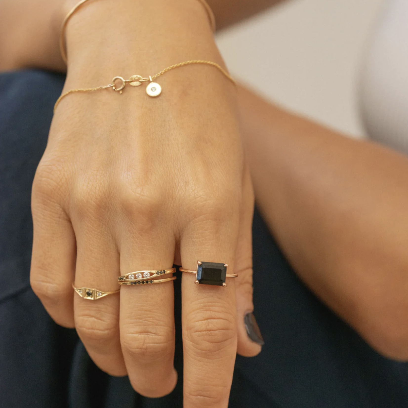 East West Onyx Ring 14K Gold