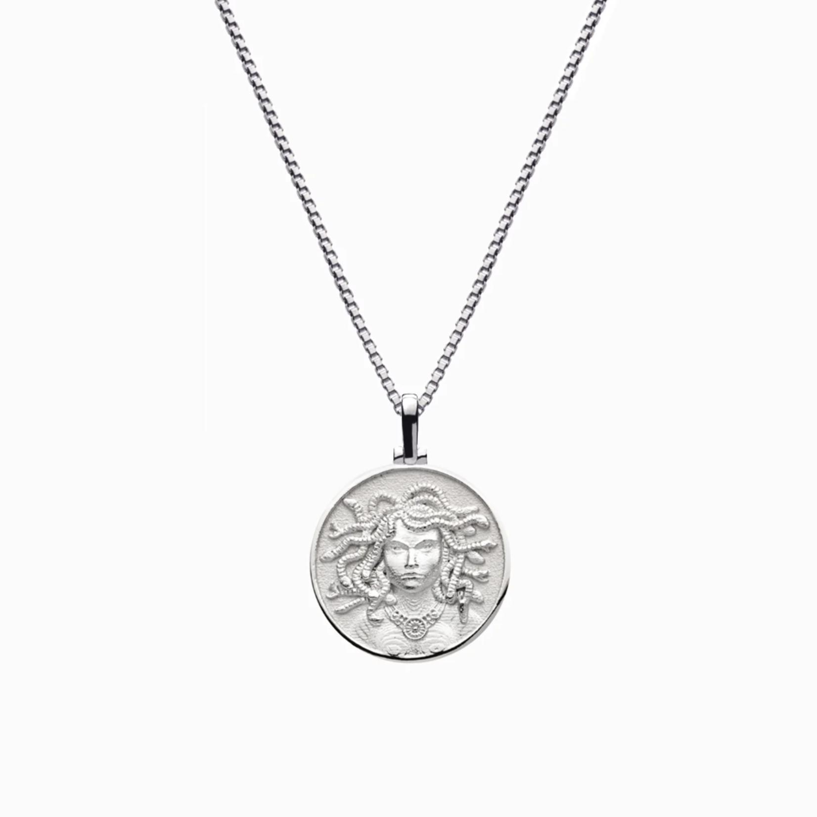 Mini Medusa 16-18" Box Chain Necklace · Sterling Silver