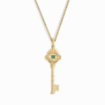 *Emerald Evil Eye Key 16-18" Cable Chain Necklace · 14K Gold Vermeil