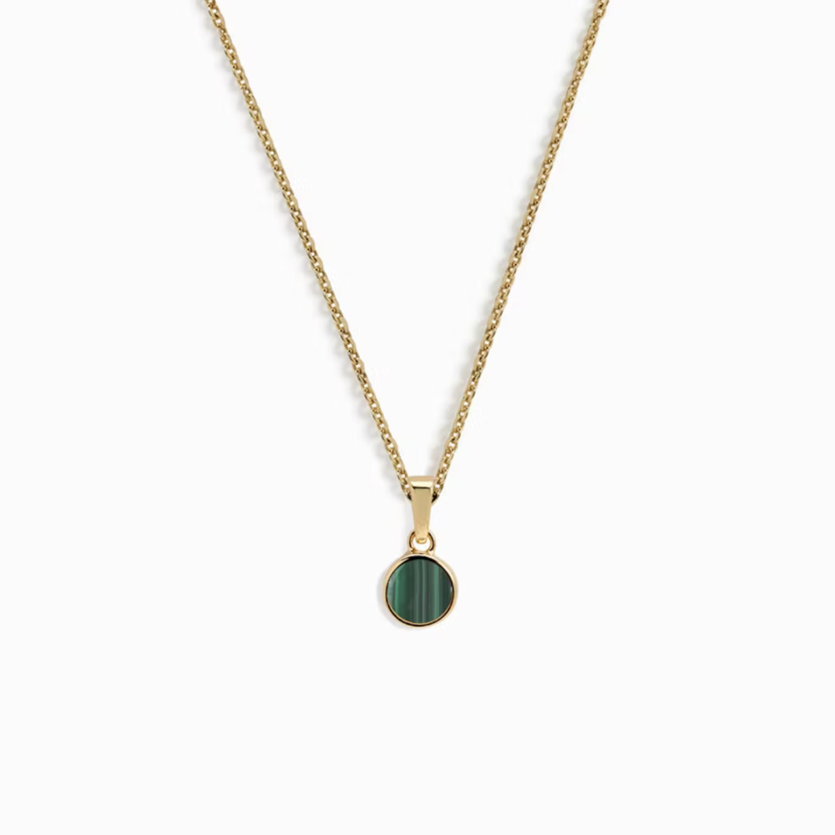 *Malachite Gemstone Amulet 16-18" Cable Chain Necklace · 14K Gold Vermeil