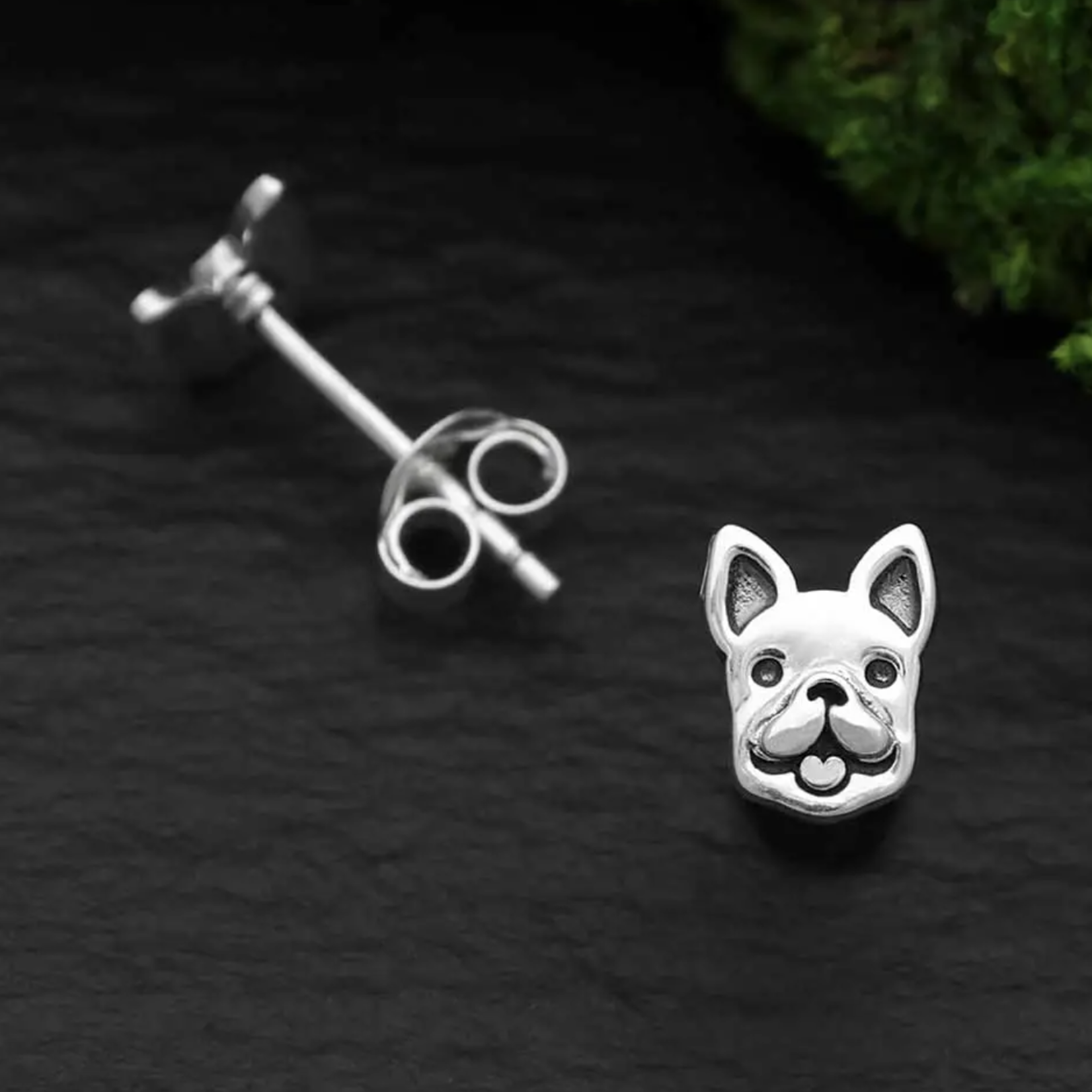 *Frenchie Face Post Earrings · Silver