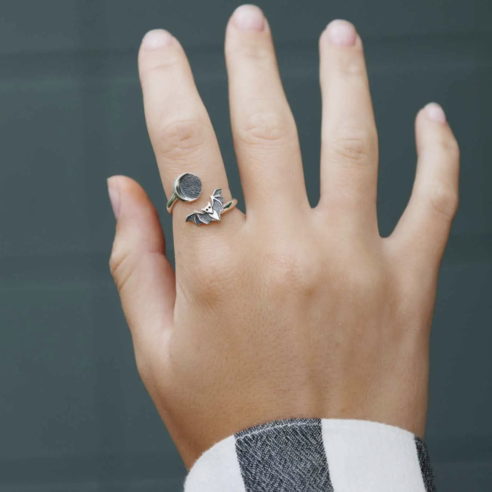 *Moon and Bat Ring · Silver · Adjustable