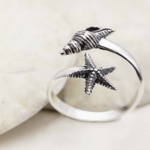 Sea Star & Conch Shell Ring · Silver · Adjustable