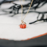 *Orange Dainty Pumpkin Charm Necklace