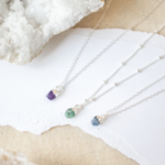 Tiny Raw Birthstone Crystal Necklace · Silver