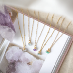 Tiny Raw Birthstone Crystal Necklace · Gold ·
