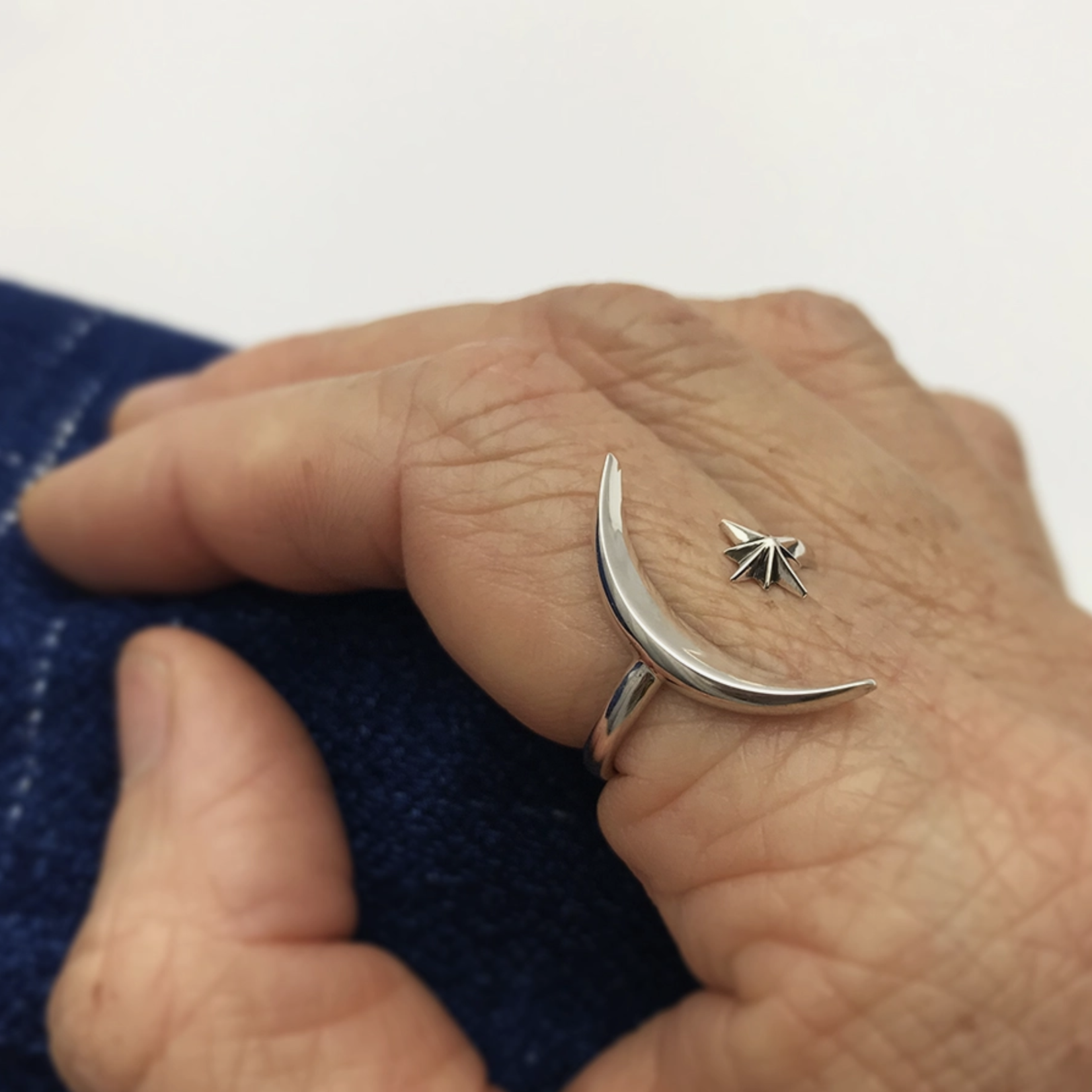 Moon & Star Adjustable Ring · Silver